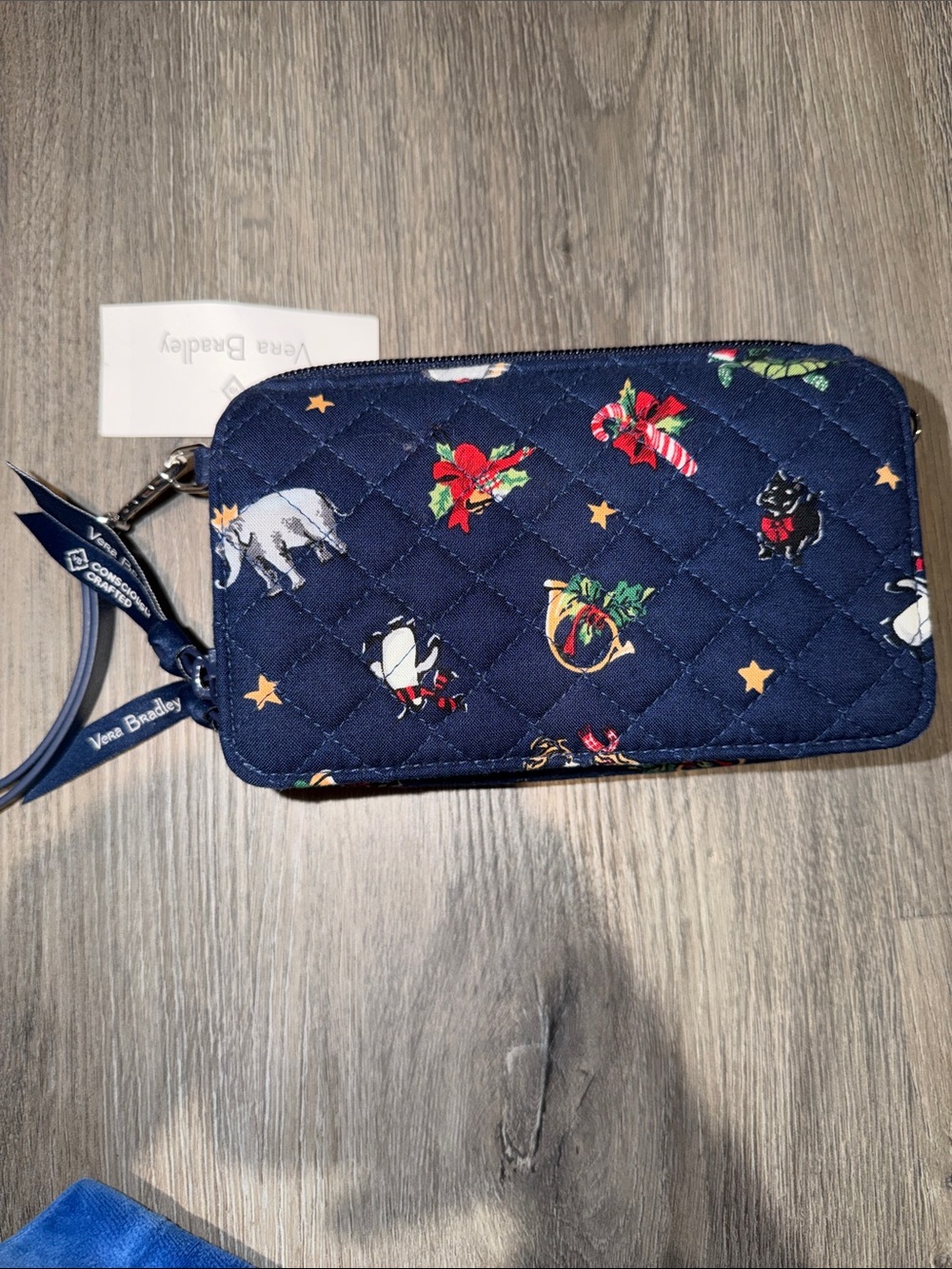 NWT Vera Bradley Navy Quilted Zip Wristlet with Holiday Icons